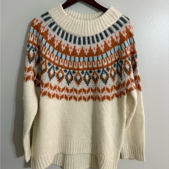 Aerie Fair Isle Sweater - White, Orange, Gray - Picture 2 of 3